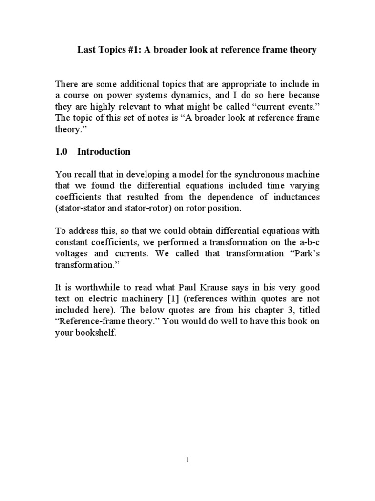 Reference Frame Theory in Power Systems | PDF | Science & Mathematics