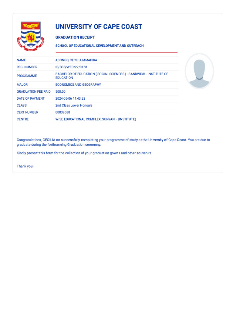 Graduation Receipt | PDF
