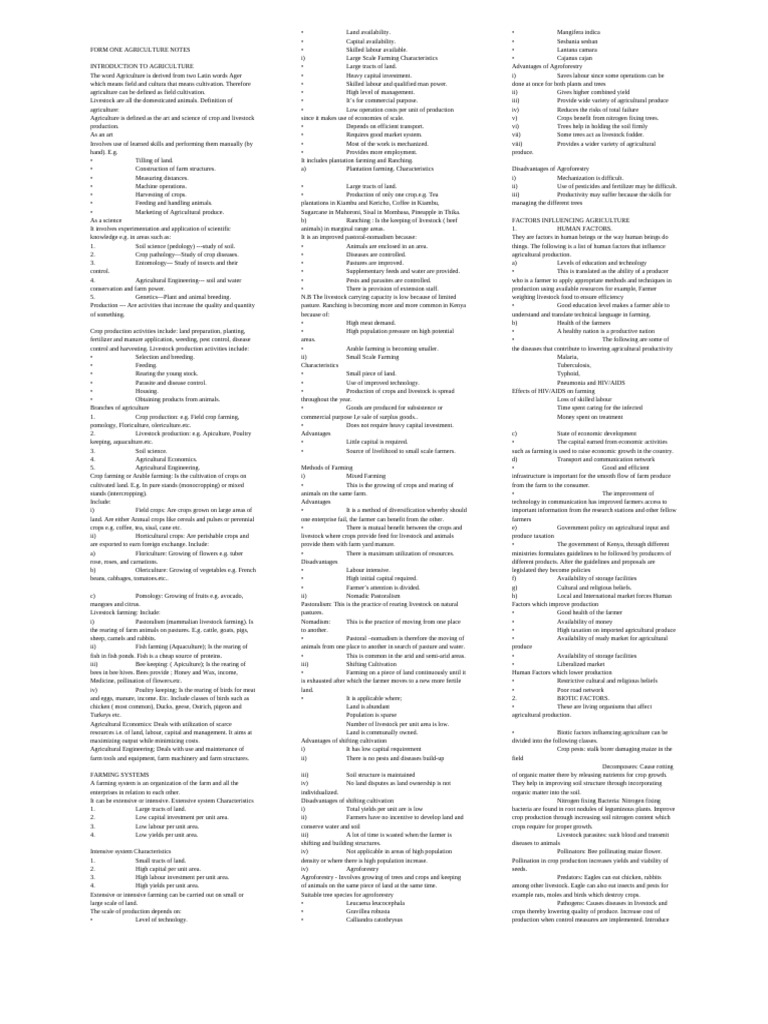 Form One Agriculture Notes | PDF | Soil | Agriculture