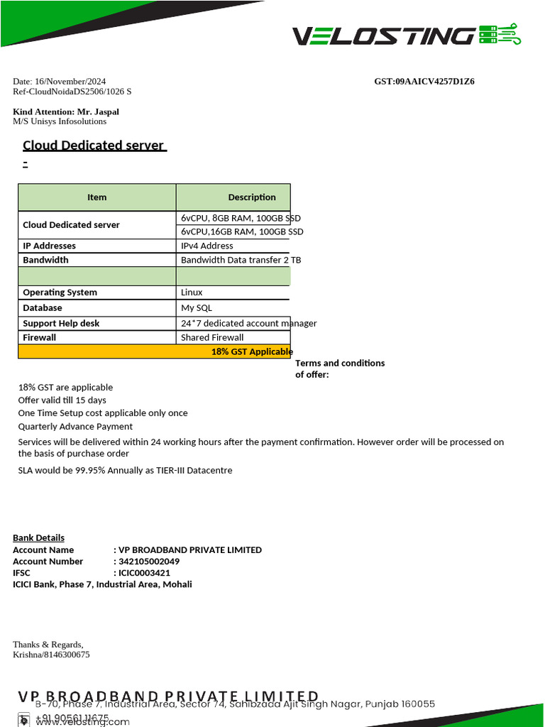 Cloud Dedicated Server Offer Details | PDF