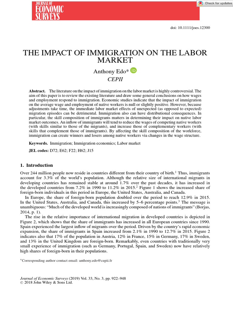 01 The Impact of Immigration On The Labor Market 2 | PDF | Labour ...
