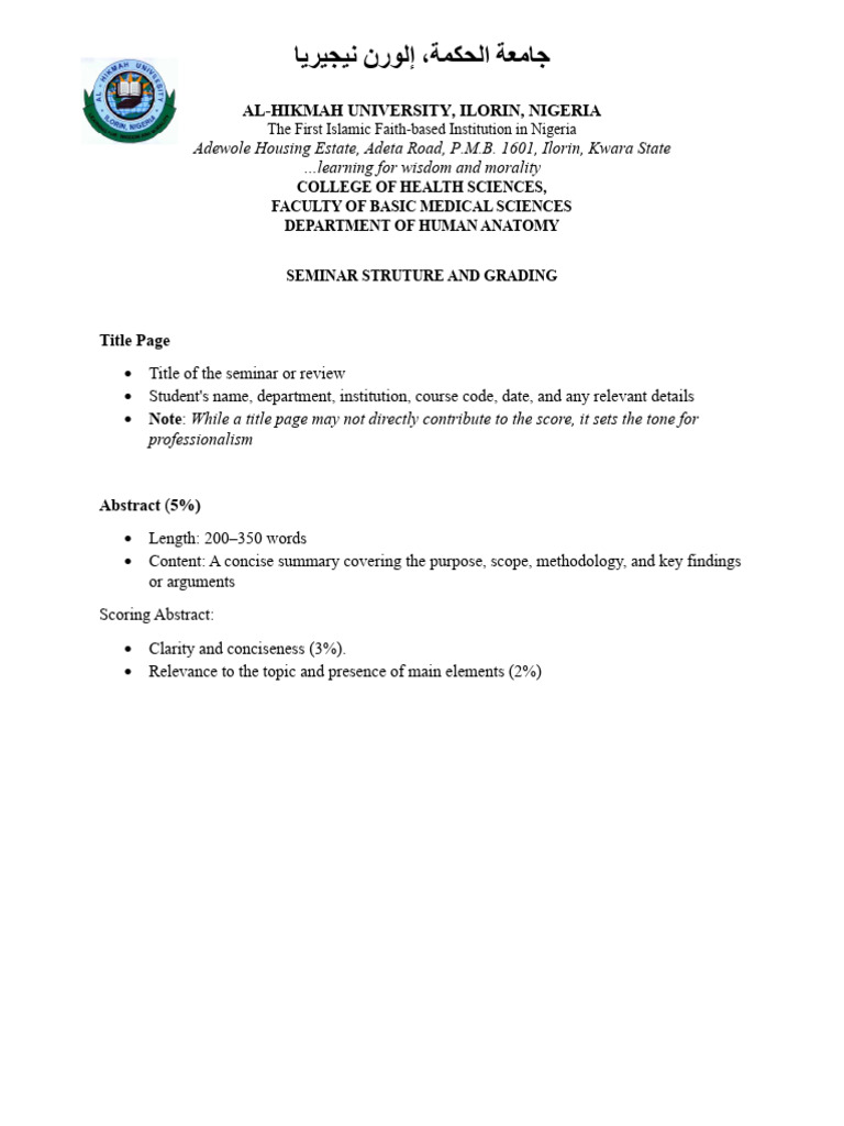Grading Seminar Department of Human Anatomy HUI | PDF | Critical ...