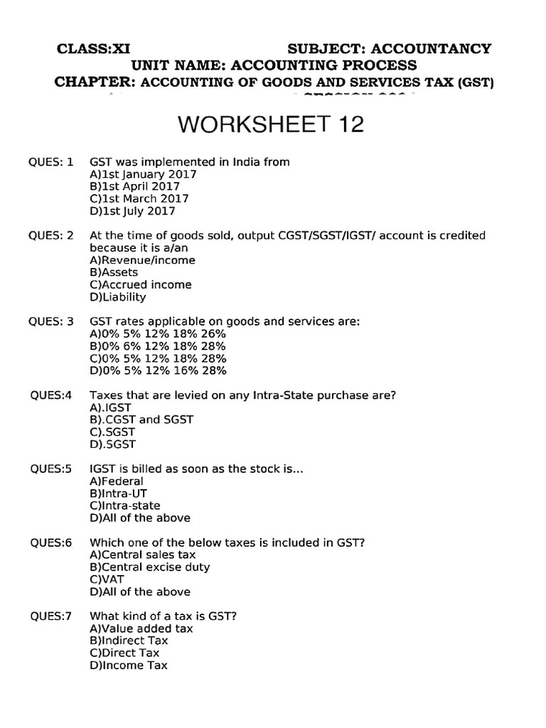 GST Worksheet | PDF