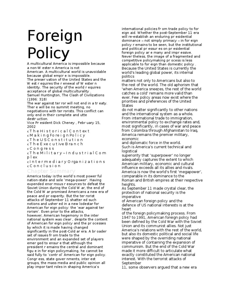 Foreign Policy: Chapter Summary | PDF | Foreign Policy Of The United ...