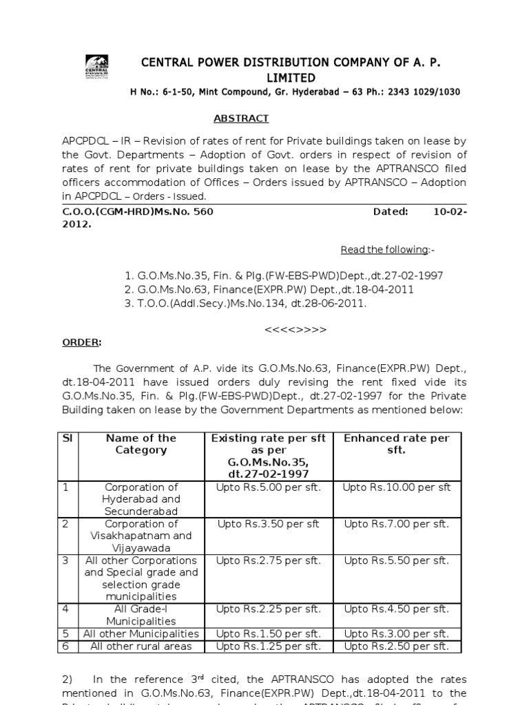 Central Power Distribution Company of A. P. Limited Orders Issued