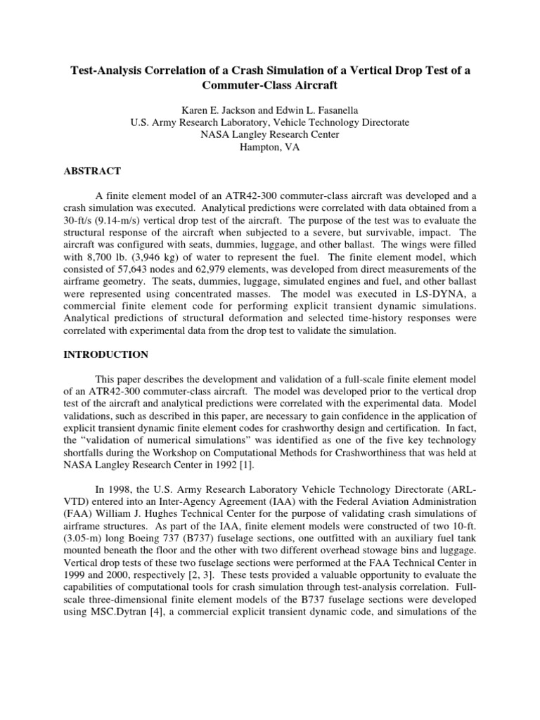 TestAnalysis Correlation of A Crash Simulation of A Vertical Drop Test