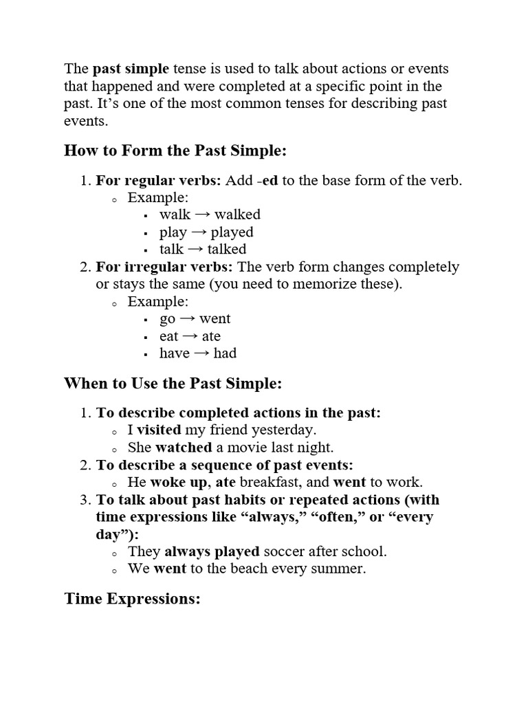 Understanding Past Simple Tense Usage | PDF