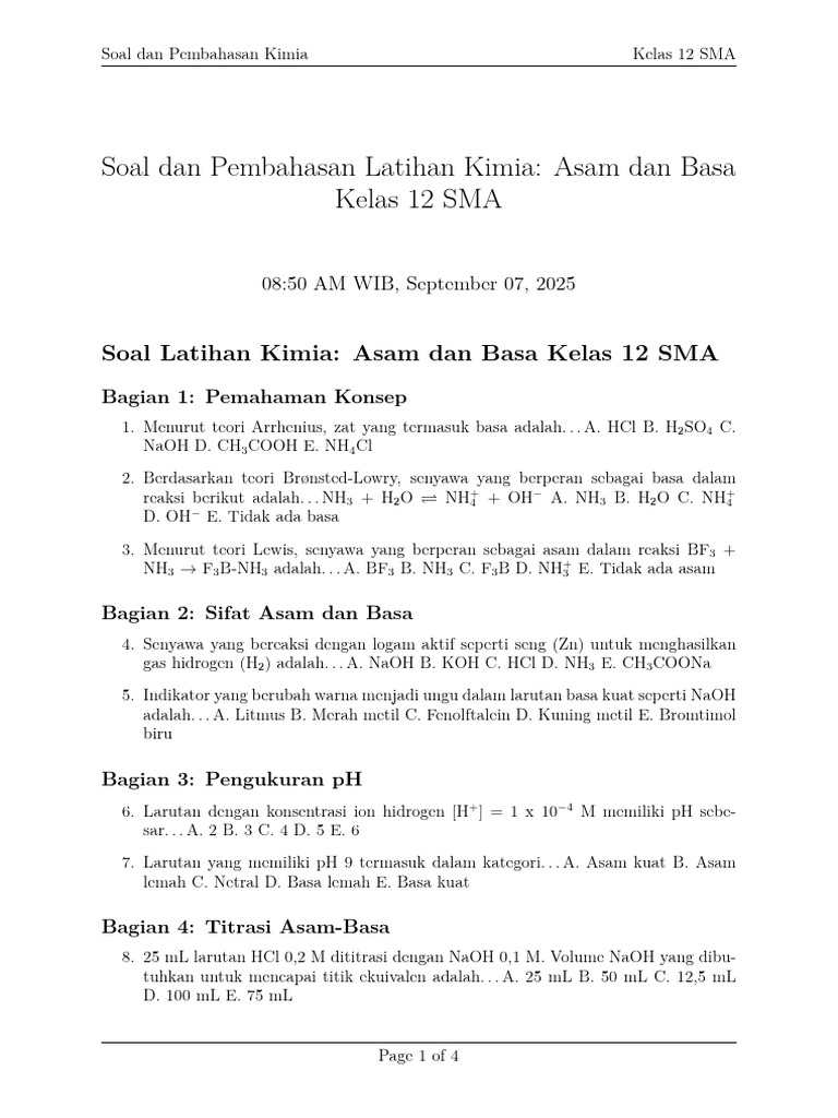 Asam Dan Basa Soal | PDF