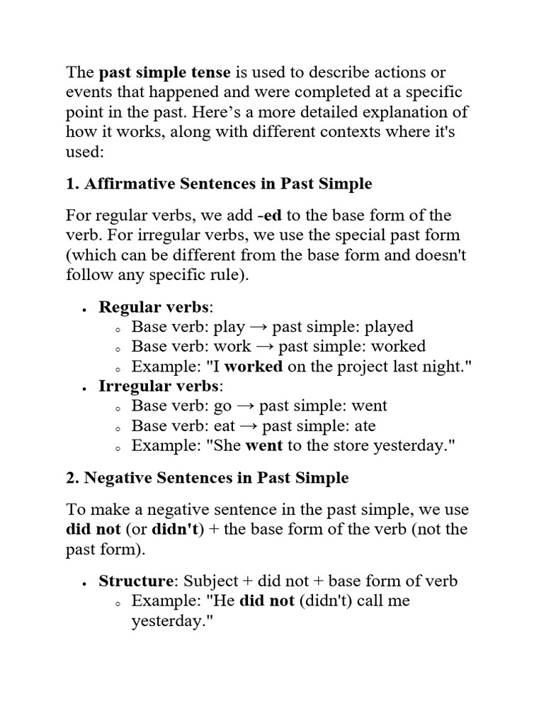 Understanding Past Simple Tense | PDF | Verb | Grammatical Tense