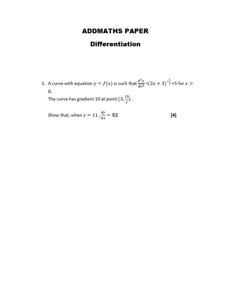 Differentiation Problems in Add Maths | PDF