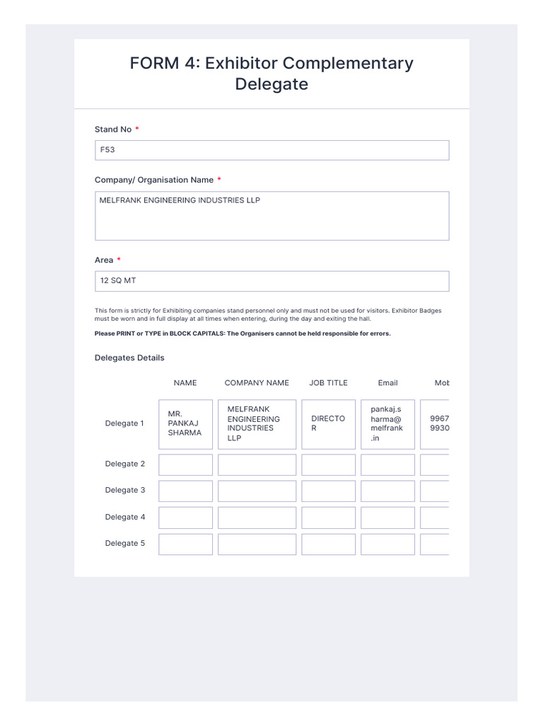 Exhibitor Badge Registration Form | PDF