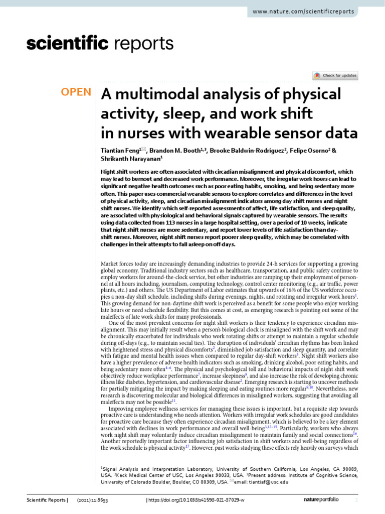 A Multimodal Analysis of Physical Activity, Sleep, and Work Shift in ...