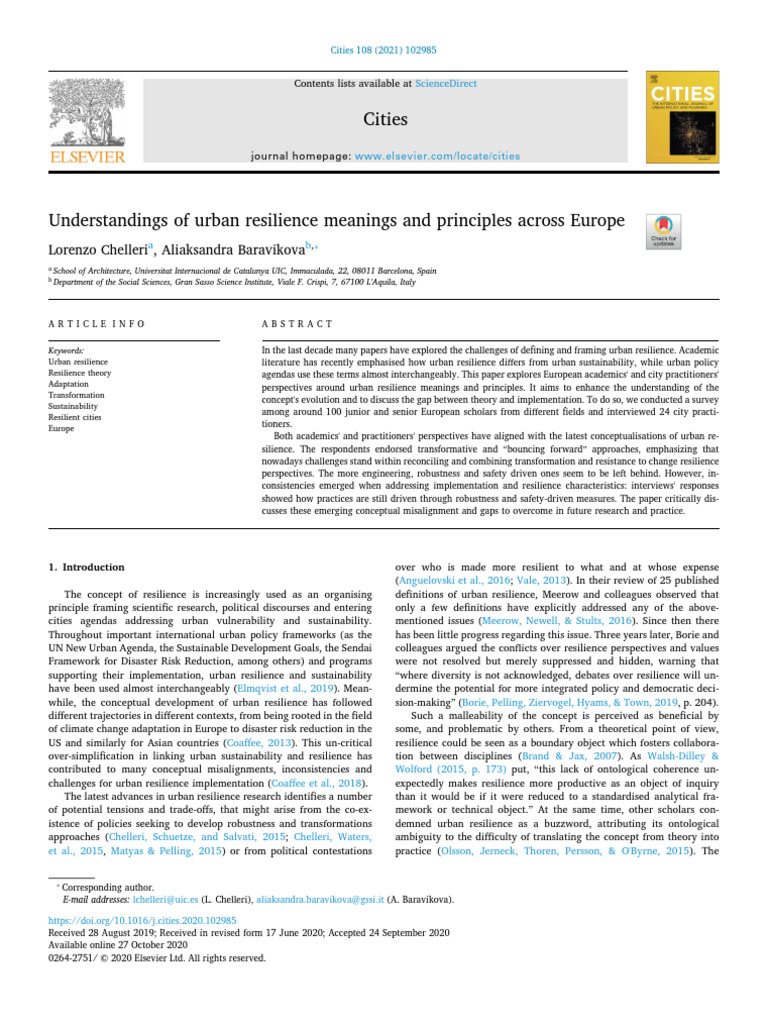 Urban Resilience Perspectives in Europe | PDF | Ecological Resilience ...