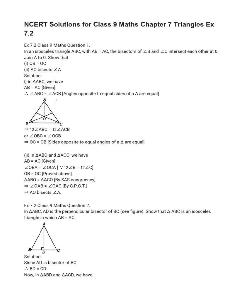 NCERT Class 9 Maths Triangles Solutions | PDF | Triangle | Elementary ...