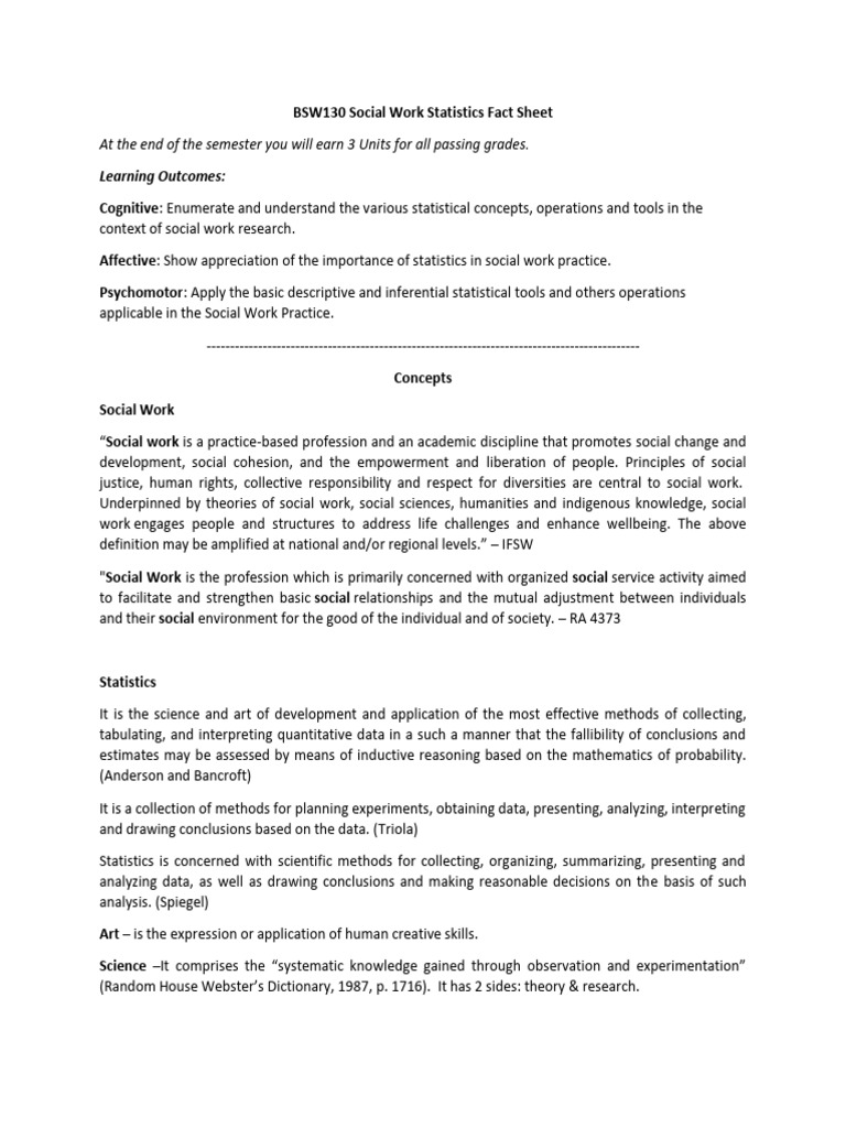 Social Work Statistics Overview | PDF | Statistics | Sampling (Statistics)