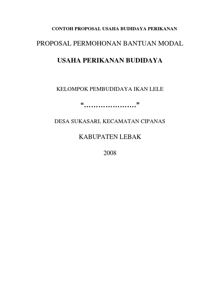 Contoh Proposal Usaha Budidaya Perikanan