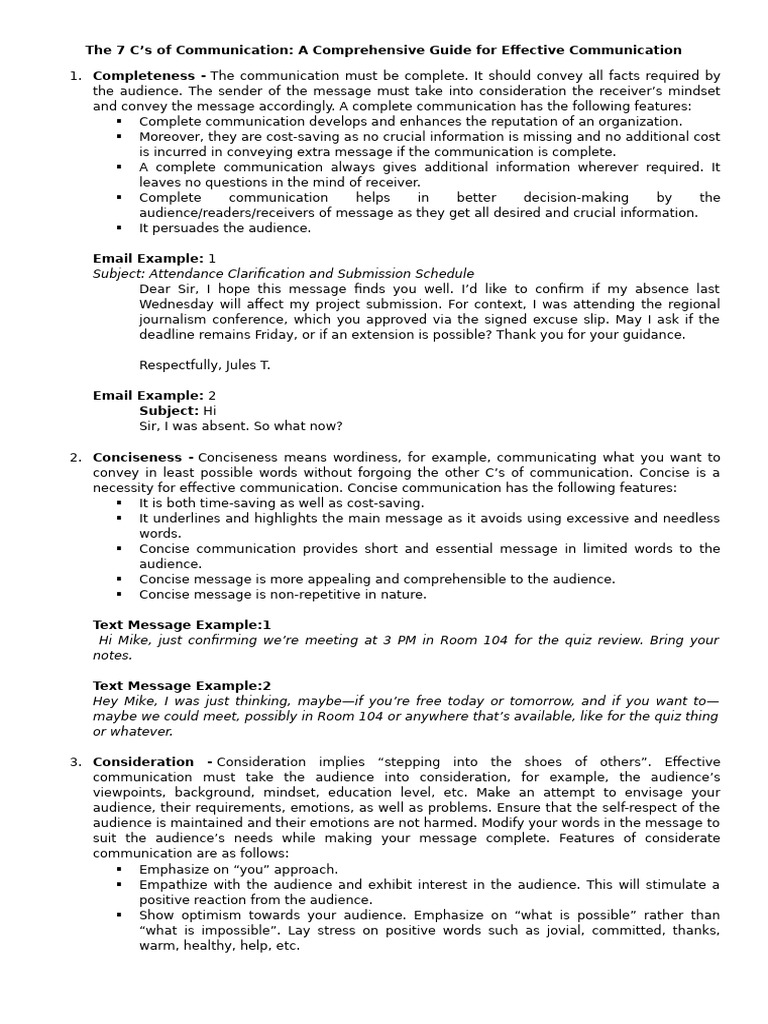 7 C’s of Effective Communication Guide | PDF | Communication | Human ...