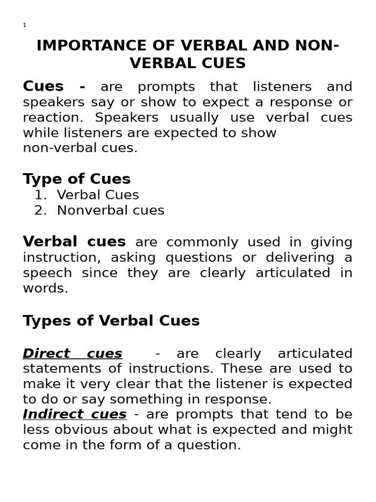 Verbal and Non-Verbal Communication Cues | PDF | Nonverbal ...
