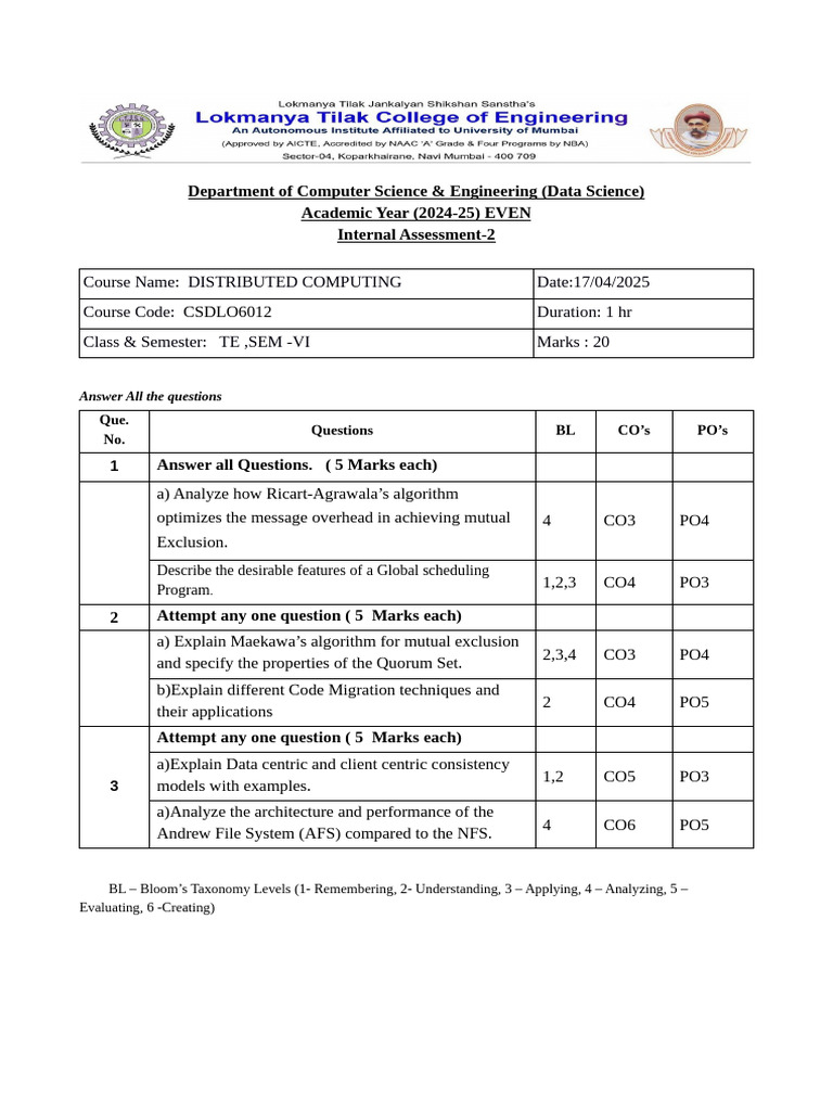 Distributed Computing Internal Assessment 2025 | PDF