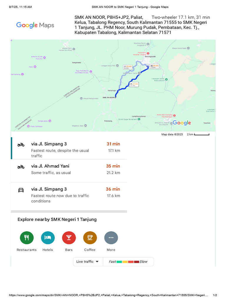 SMK AN NOOR to SMK Negeri 1 Tanjung - Google Maps | PDF