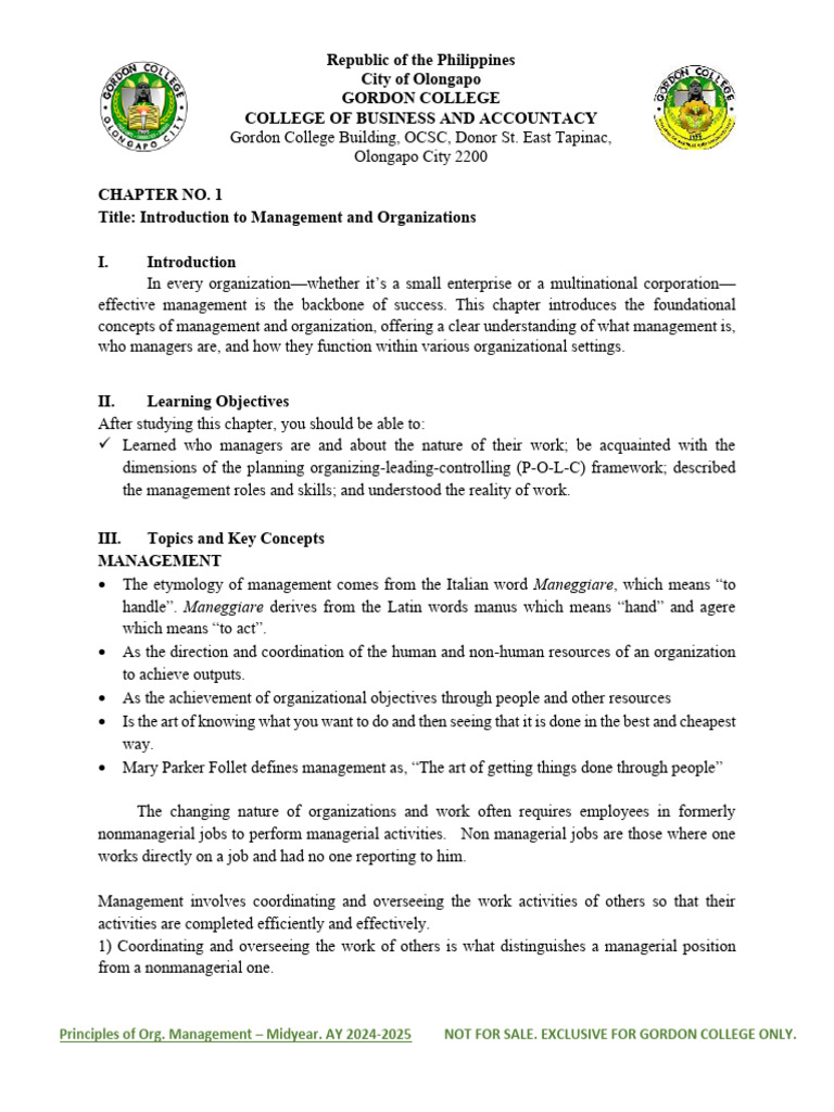 CHAPTER 1 Introduction To Management and Organizations | PDF | Goal ...