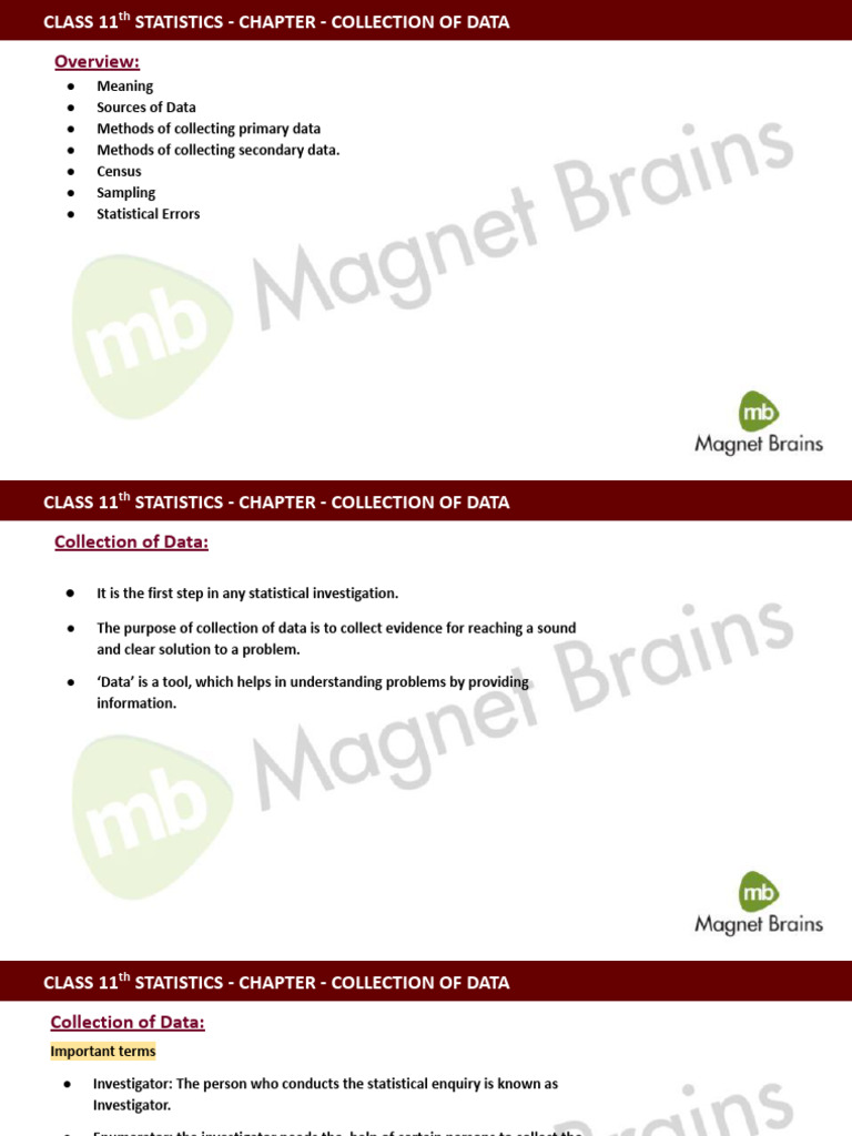 Class 11th Statistics - Chapter - Organisation of Data | PDF ...