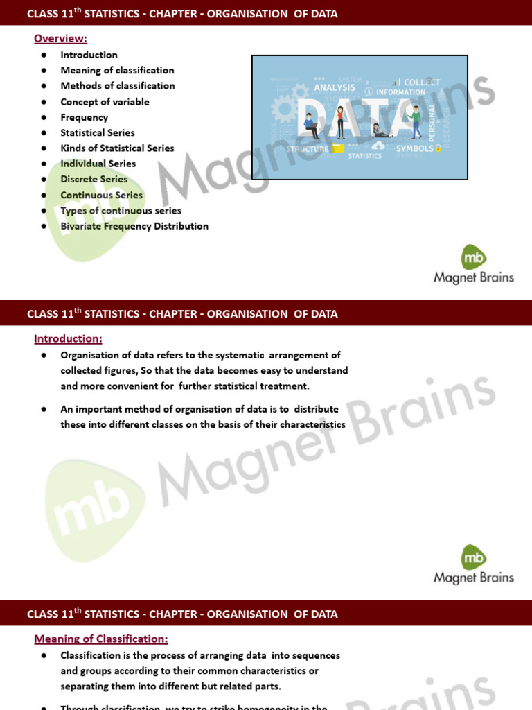 Class 11 Economics: Data Classification Guide | PDF | Probability ...