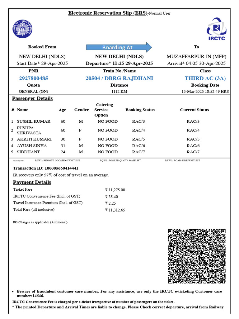 DBRG Rajdhani Third Ac (3A) | PDF | Identity Document | Payments
