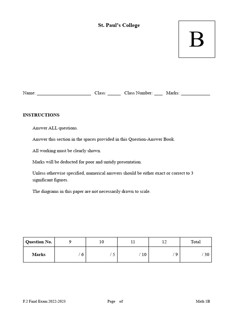2223 F2 T2 Paper 1 Section BMS | PDF | Mathematics