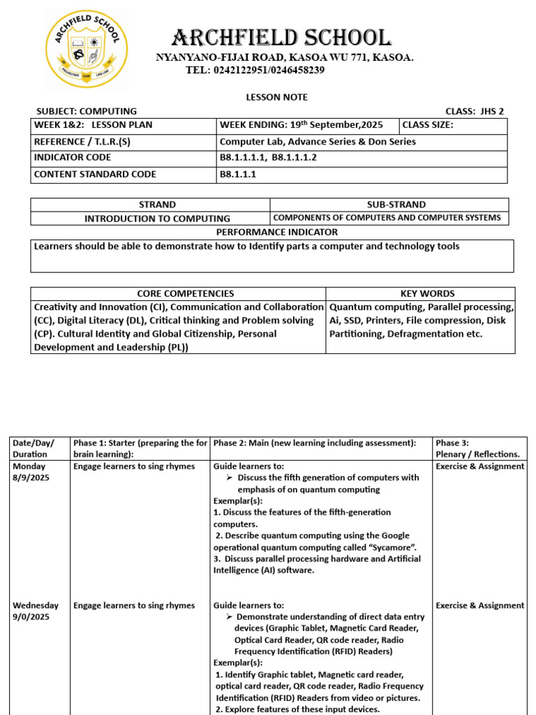 Computing Lesson Plan for JHS 2 | PDF | Computing | Artificial Intelligence
