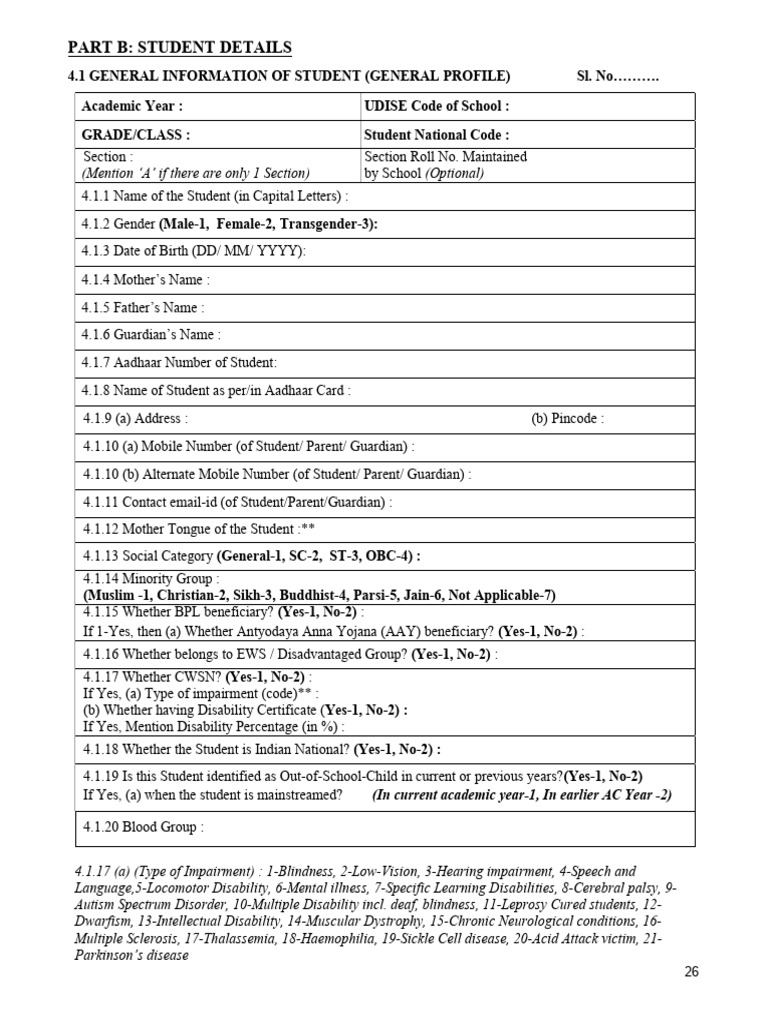 UDISE+ Student Form 2025-2026 Guide | PDF | Vocational Education ...