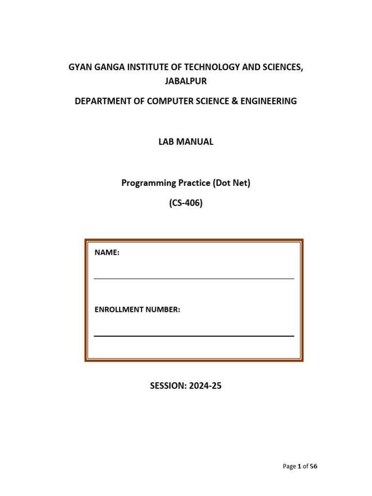 Dot Net Programming Lab Manual 2024-25 | PDF | Microsoft Sql Server ...