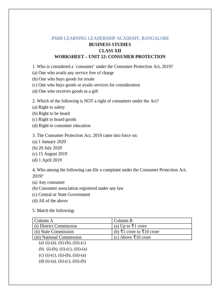 Consumer Protection Act Worksheet | PDF | False Advertising | Consumer ...