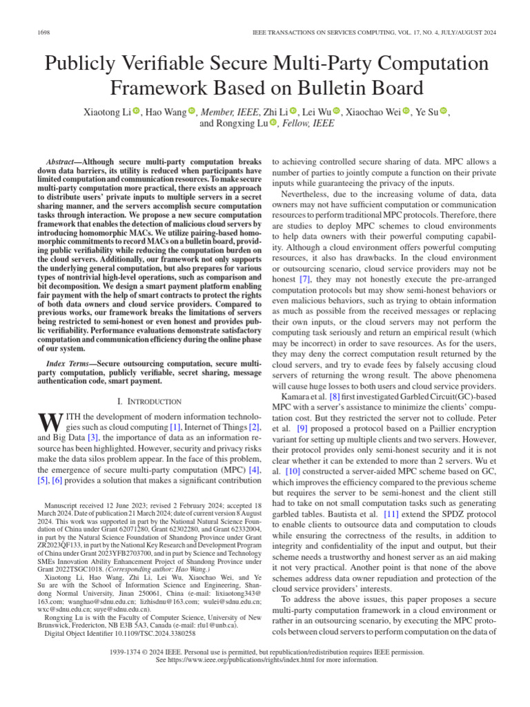 Publicly Verifiable Secure Multi-Party Computation Framework Based On ...