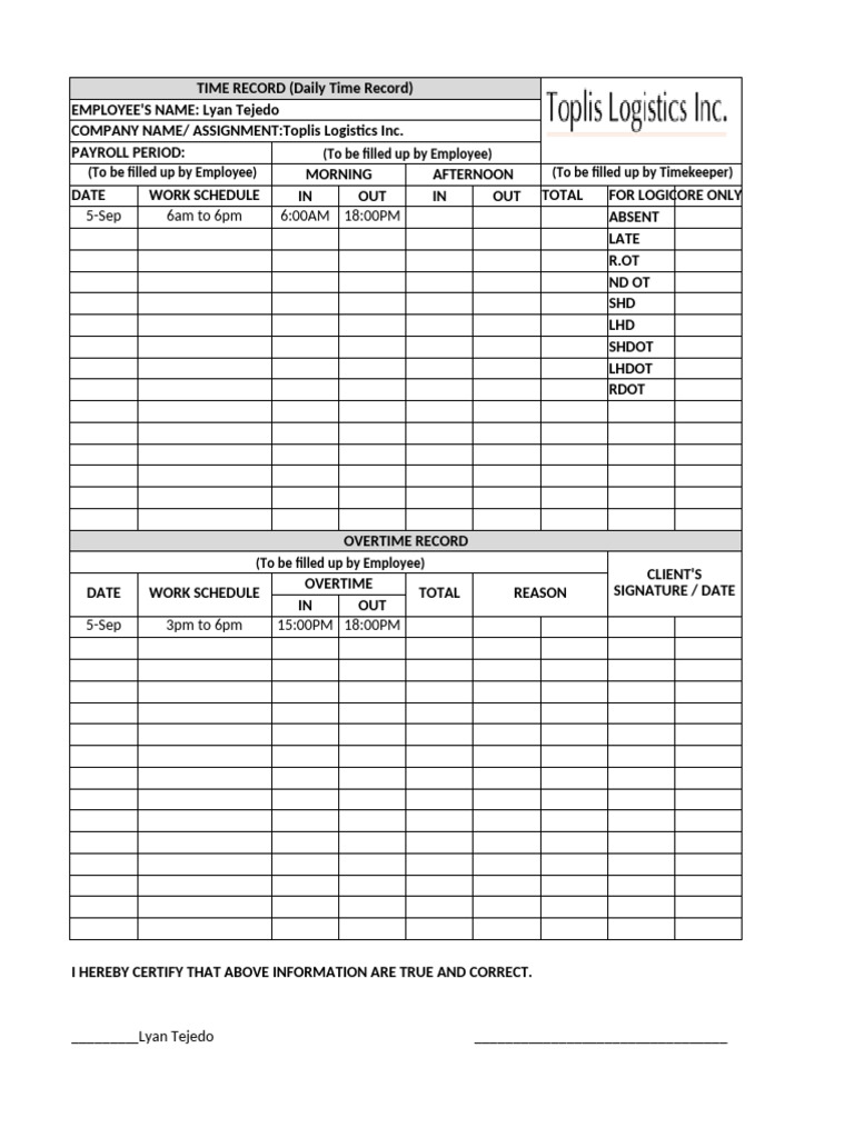 DTR Format Lyanlyanlyan | PDF