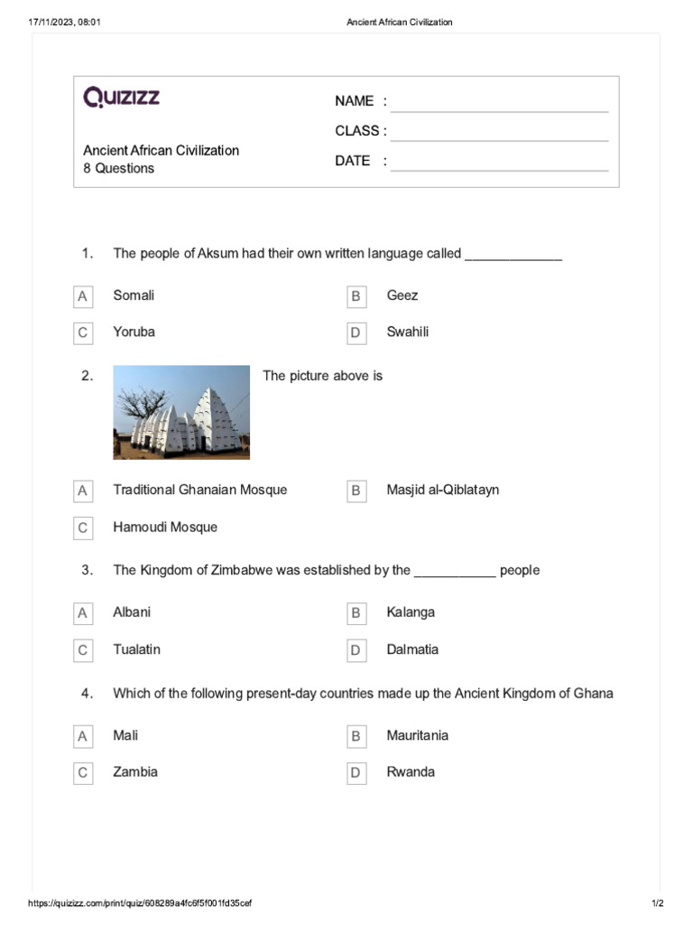 Ancient African Civilization Revision SA1 | PDF
