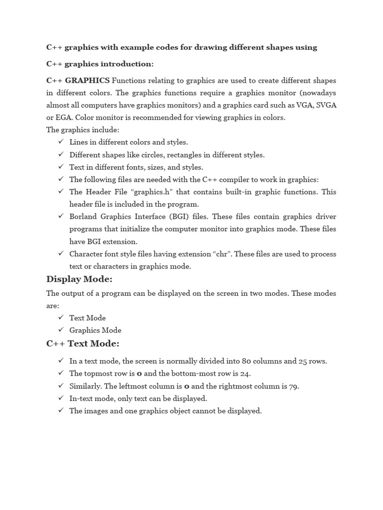 C++ Graphics: Drawing Shapes Guide | PDF | Display Resolution ...