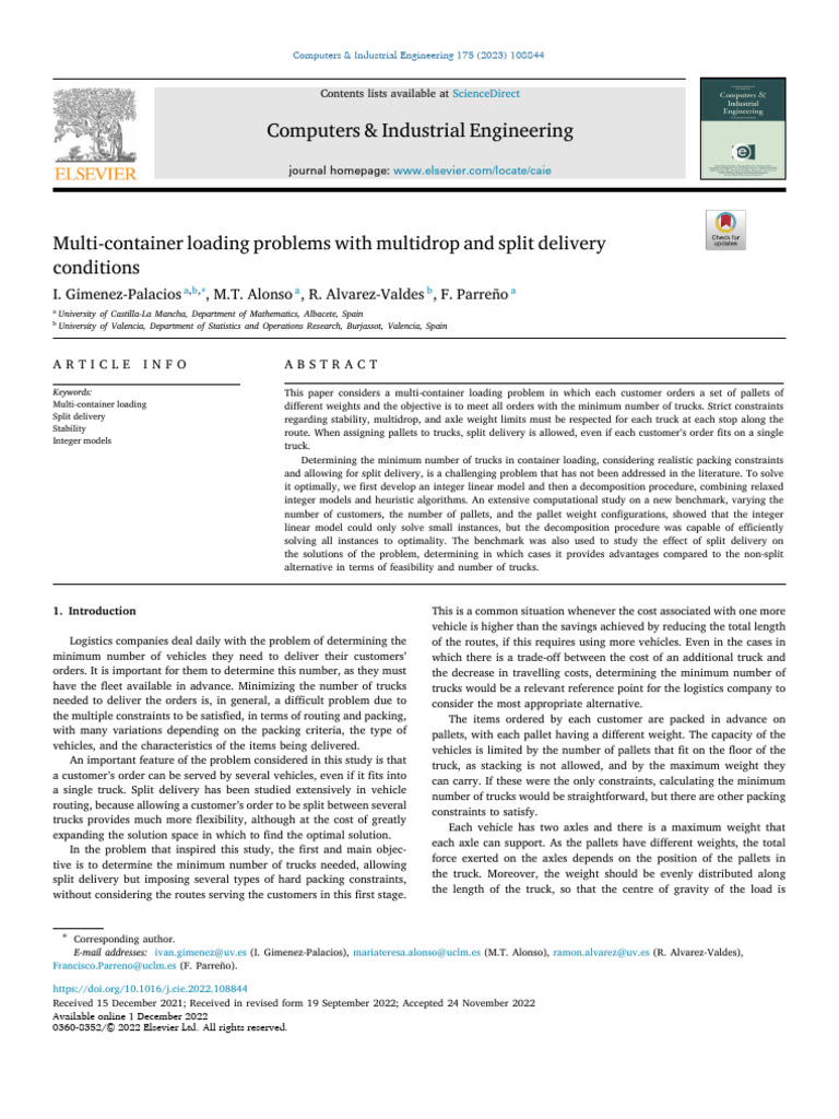 Multi-Container Loading Optimization | PDF | Truck | Logistics