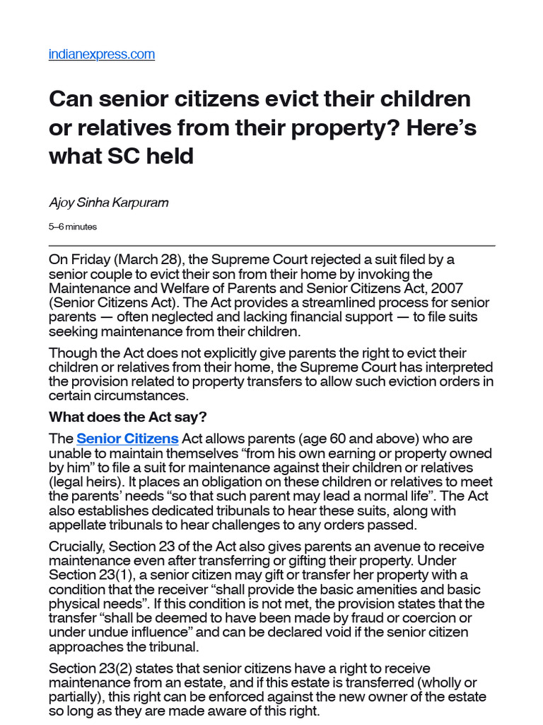 Senior Citizens' Eviction Rights Explained | PDF | Justice | Crime ...