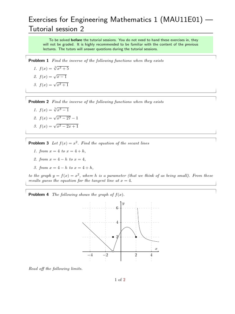 Engineering Math Exercises Tutorial 2 | PDF