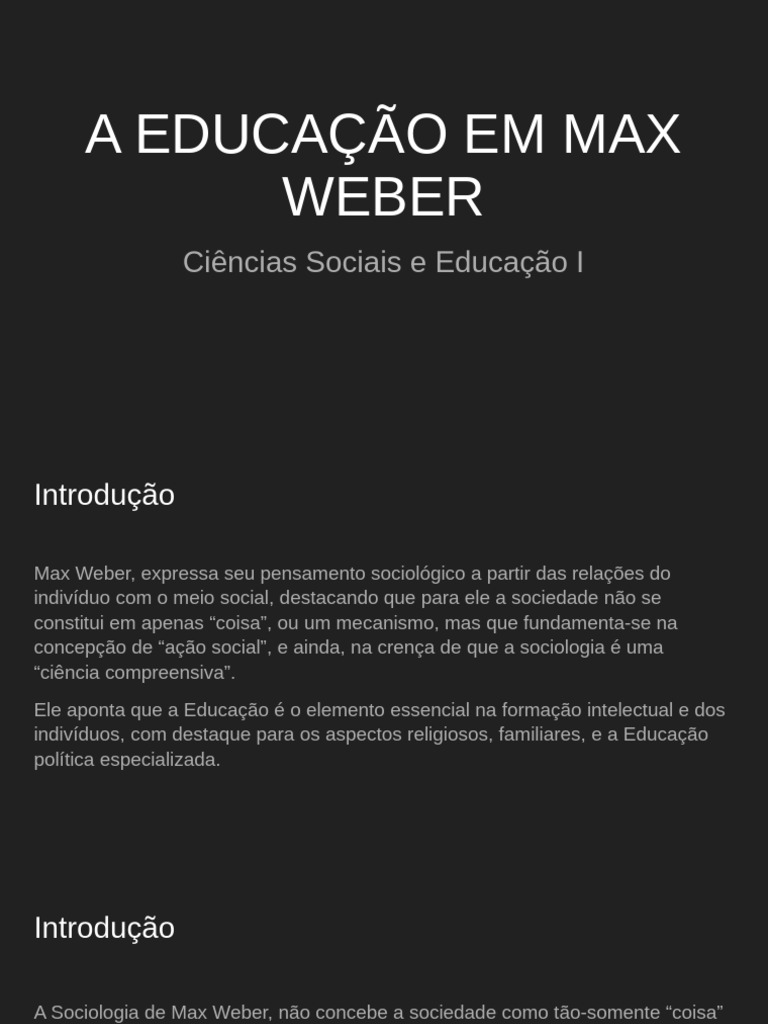 Educação na Sociologia de Max Weber | PDF | Max Weber | Sociologia