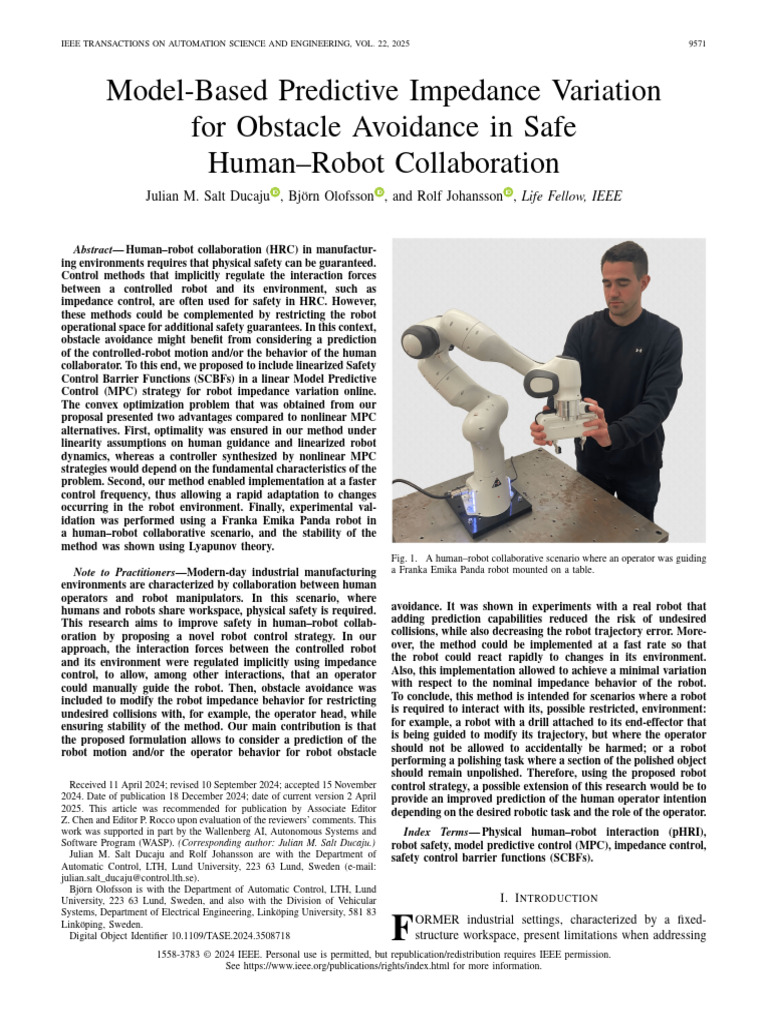 Predictive Impedance Control for Robot Safety | PDF | Mathematical ...