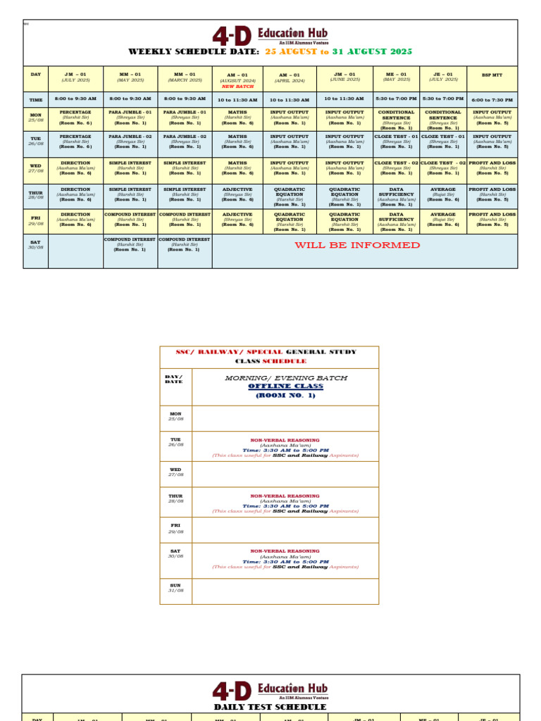 Weekly Class Schedule: August 2025 | PDF | Language Mechanics ...