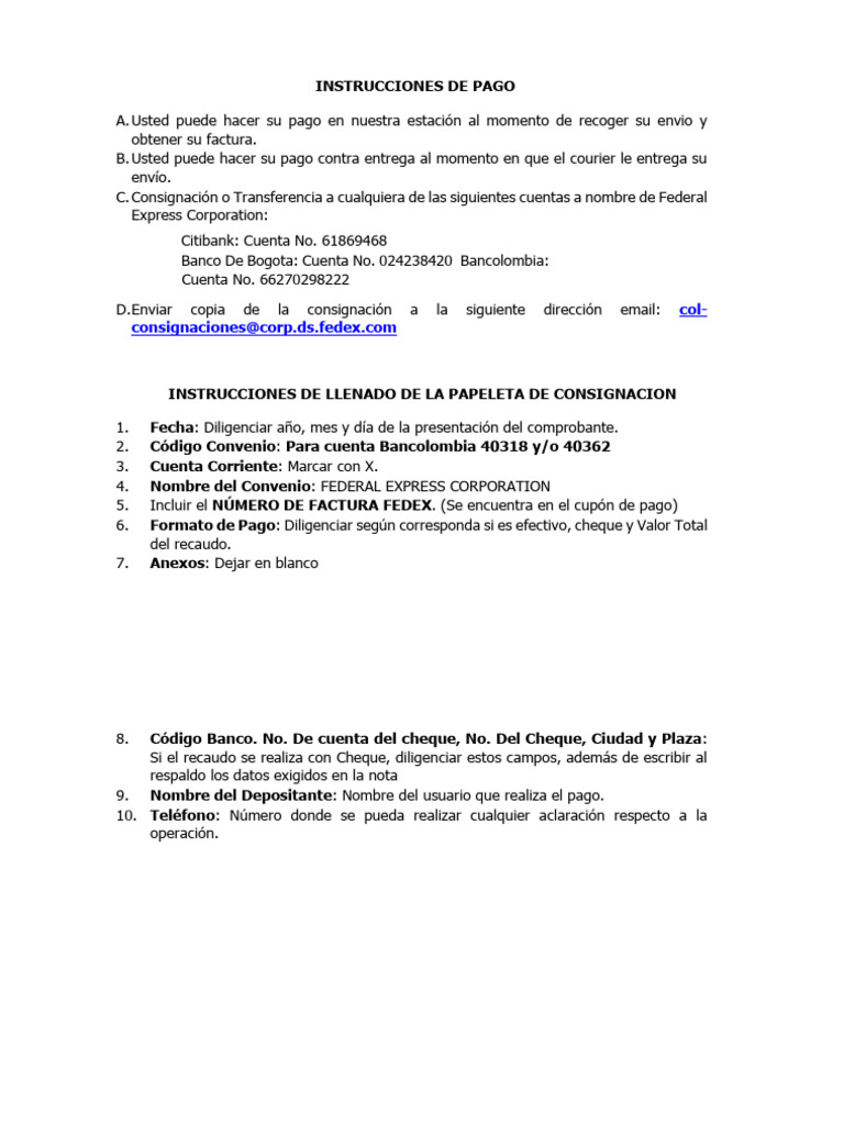 Instrucciones de Pago FedEx | PDF