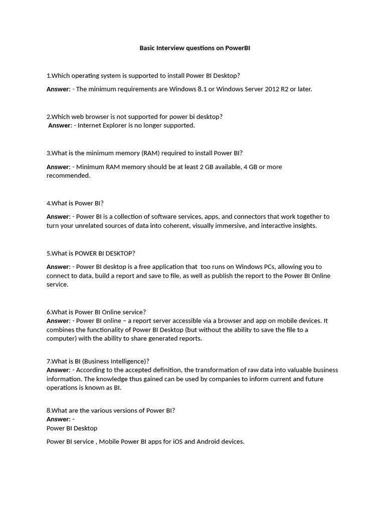 Power BI Interview Questions Guide | PDF | World Wide Web | Internet & Web