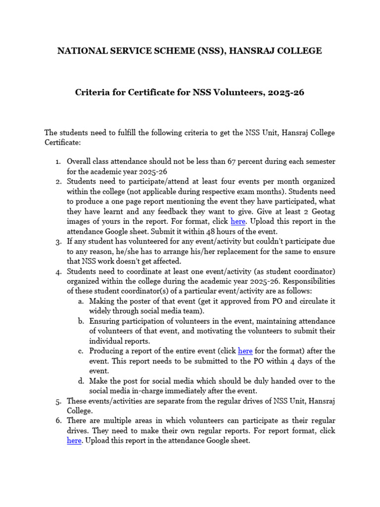 NSS Certificate Criteria 2025-26 | PDF