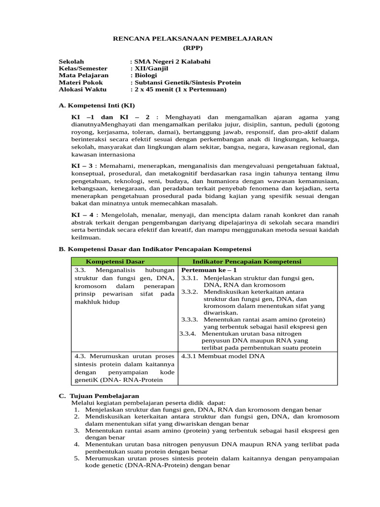 RPP Biologi: Sintesis Protein Genetik | PDF