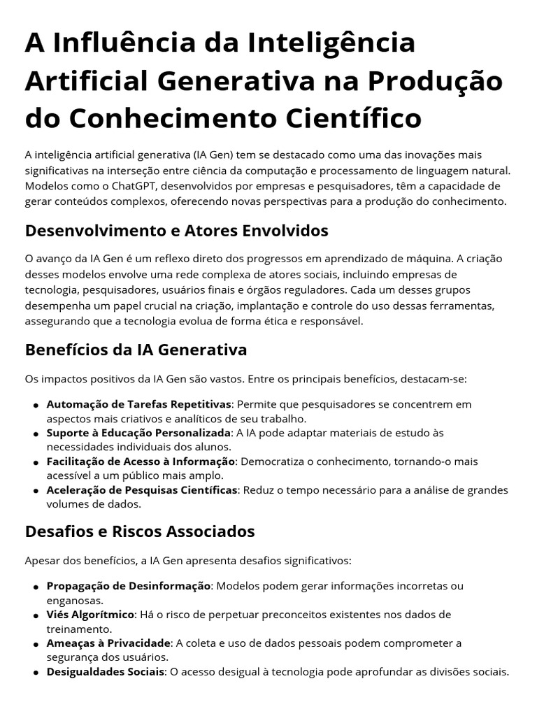 Impacto da IA Generativa na Ciência | PDF | Inteligência artificial ...