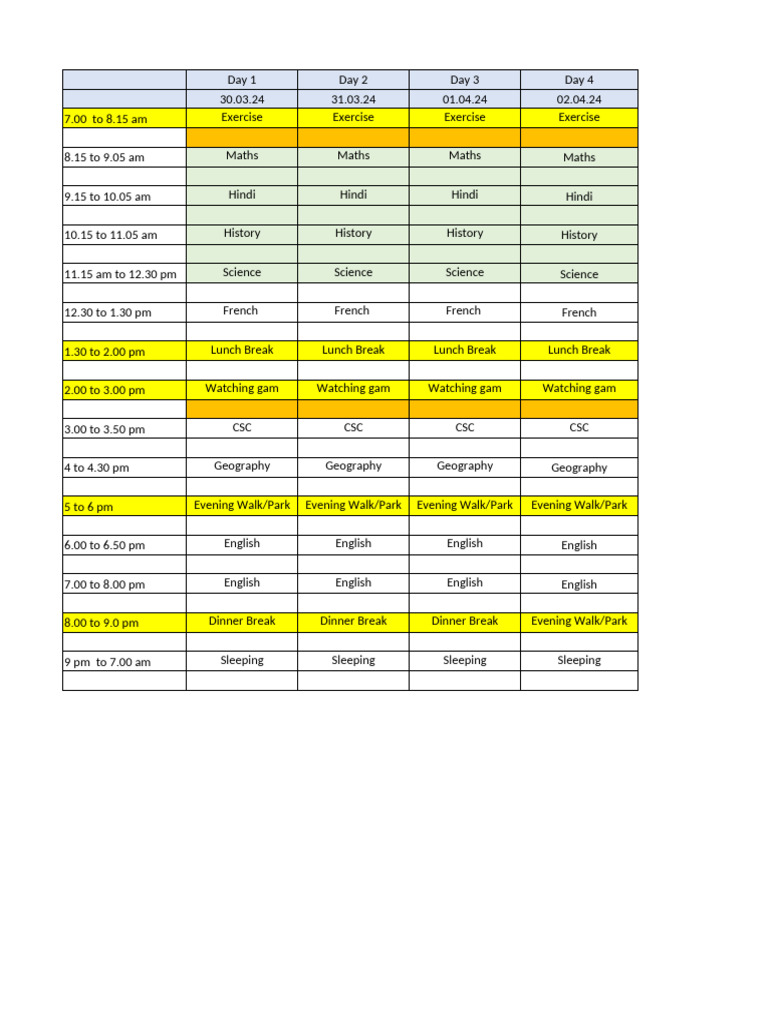 15-Day Study and Activity Schedule | PDF