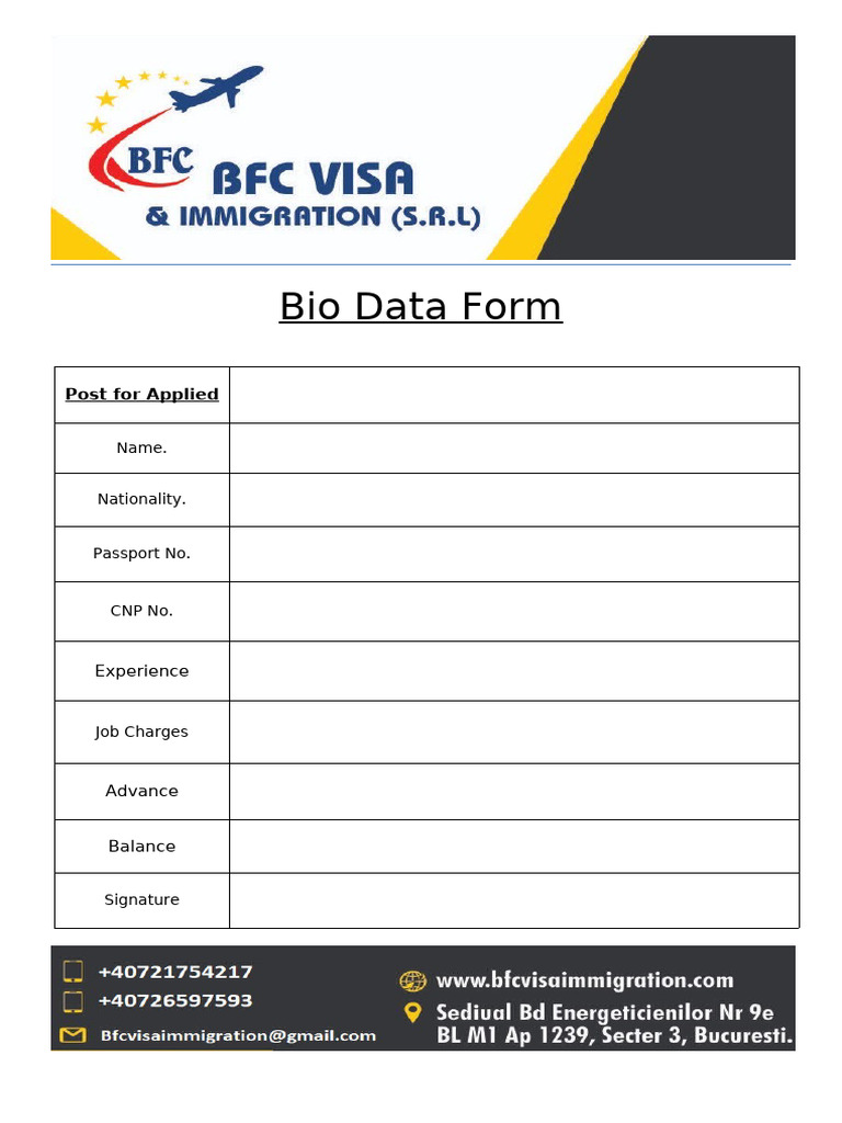BFC - Bio Data Form New | PDF